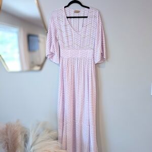 Elegant Skemo Lavender Striped Maxi Dress With Bell Sleeves. Sz. M